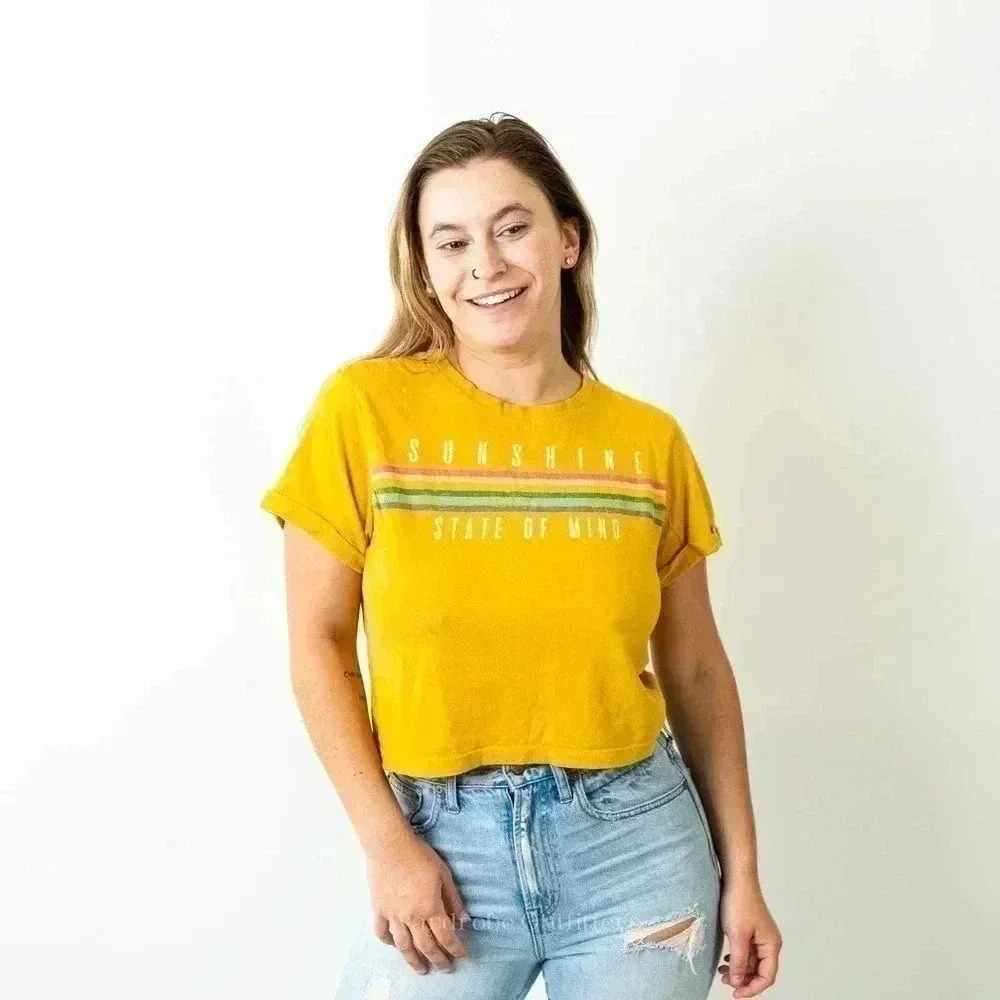 Vibe N' "Sunshine" Yellow Cropped Tee Shirt - Picture 5 of 6